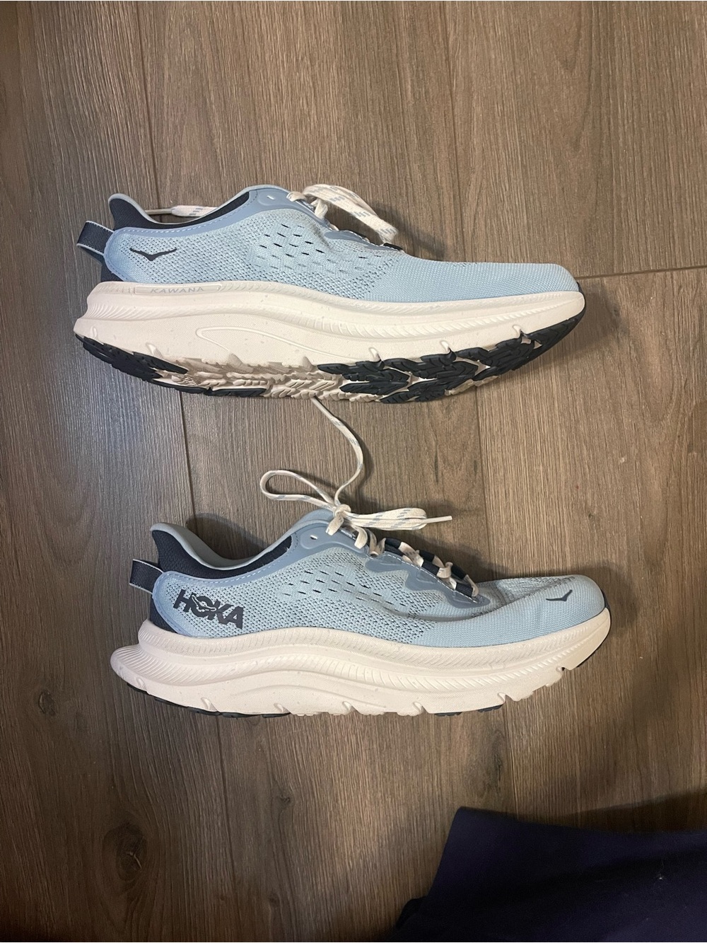 Hoka Pale Blue and White Running Shoes with Navy Accents